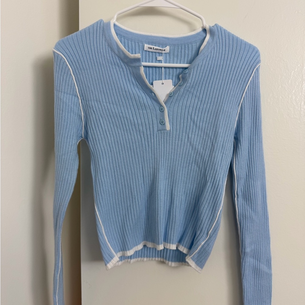 Taiwanese The Ladywore Sky Blue Ribbed Long Sleeve Top